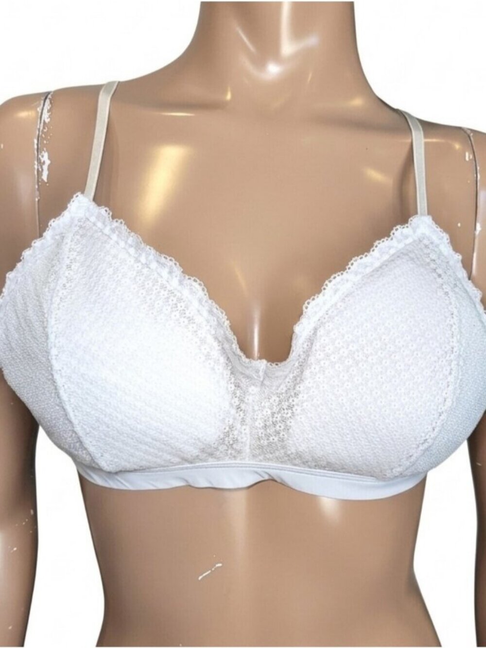 Joe Fresh White Floral Lace Bralette Vneck Wire Free Comfort Bra Womens Size XL